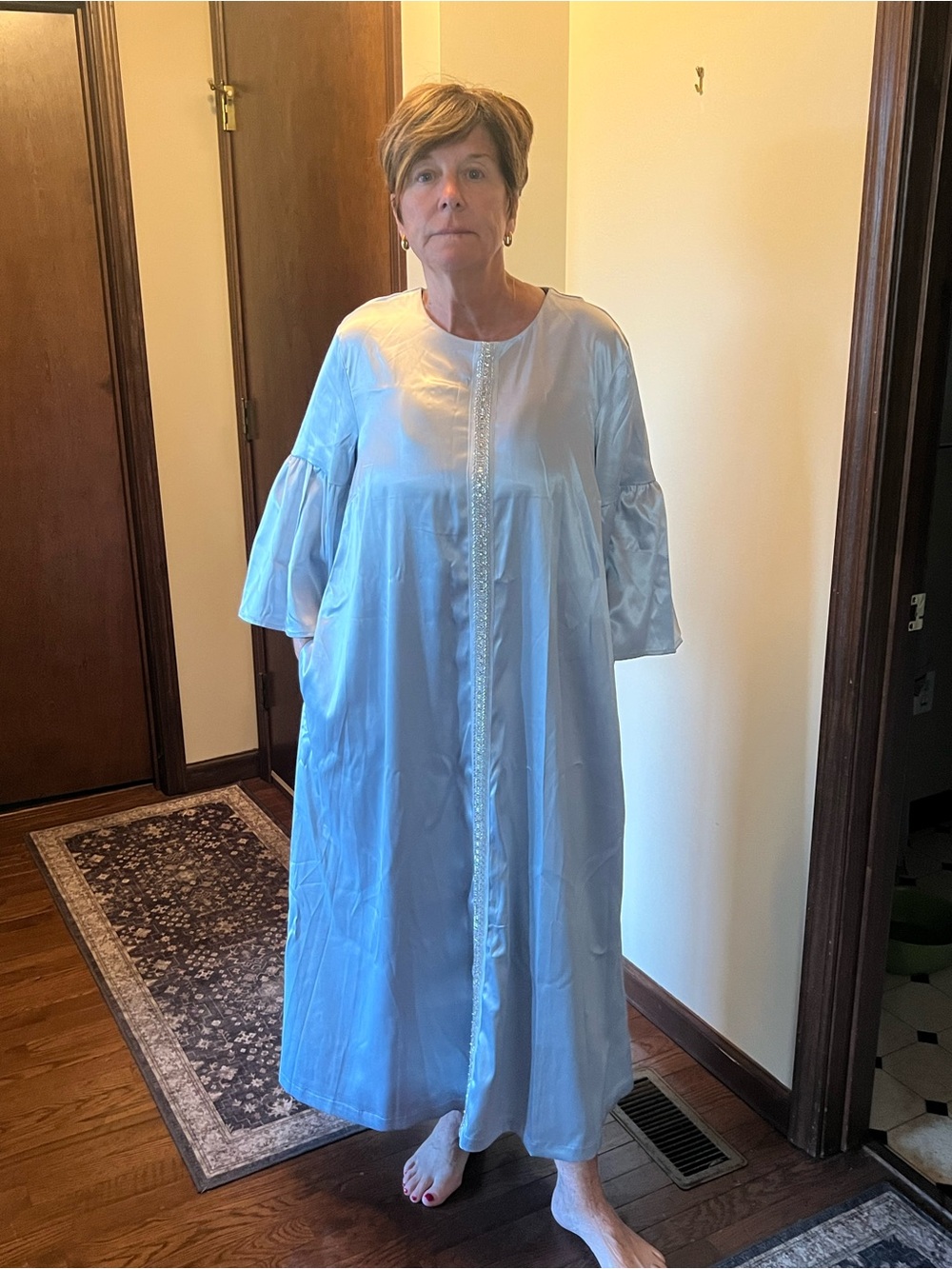 Light Blue Maxi Dress with Decorative Front Trim